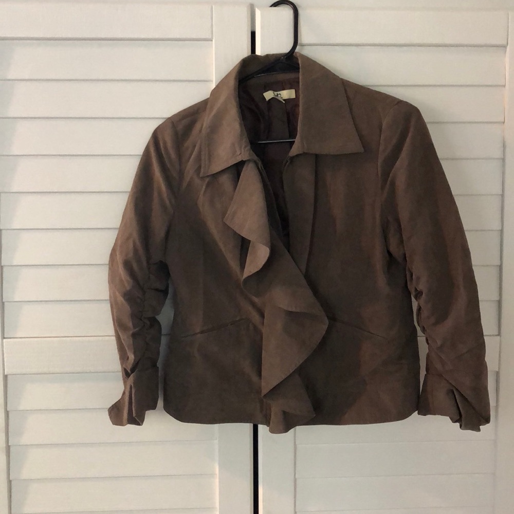 YA LOS ANGELES FAUX SUEDE GRAY CROPPED JACKET